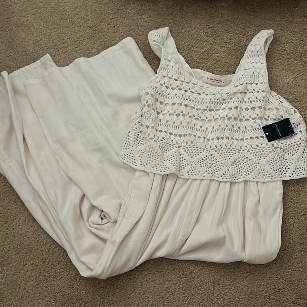Lucky Brand wide leg crochet linen jumpsuit